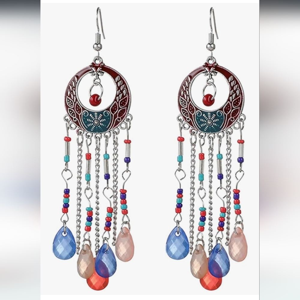 Bohemian Multi-Color Teardrop Dangle Earrings